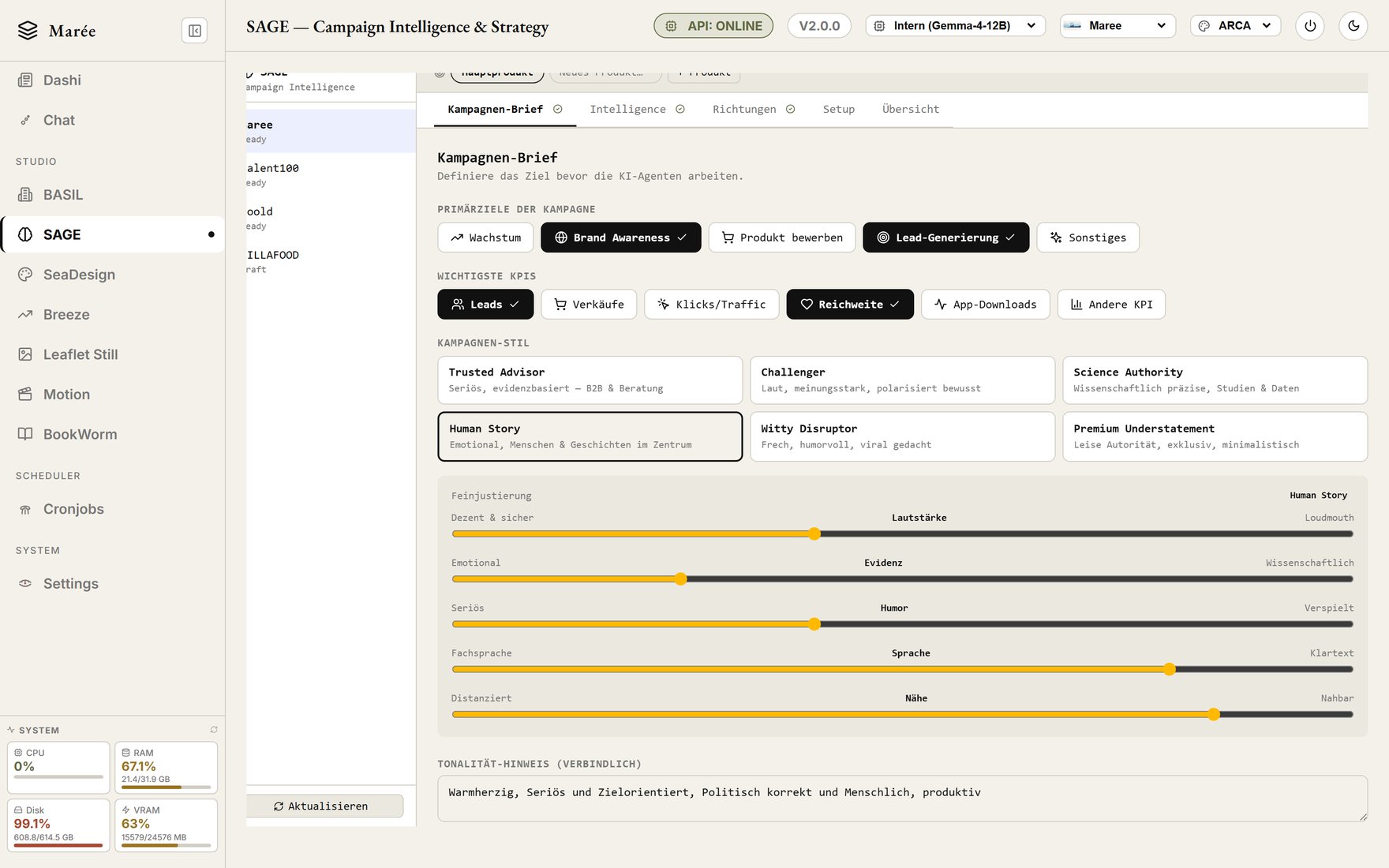 SAGE campaign brief and tone